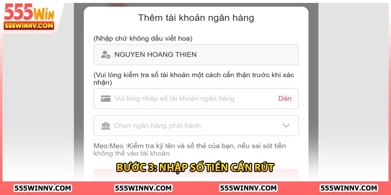 Bước 3: Nhập số tiền cần rút